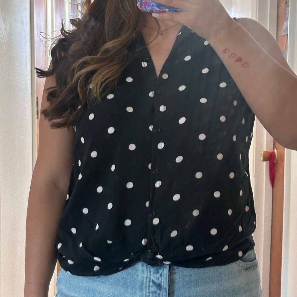 H&M Divided Black and White Polka Dot Blouse Size 10